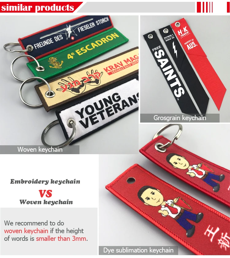 High quality personalized Double side Fabric Embroidery Key Chain with key rings