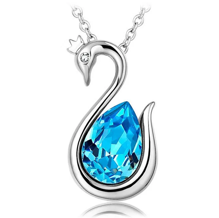 

Blue zircon crystal swans necklace cute necklace for girls, N/a