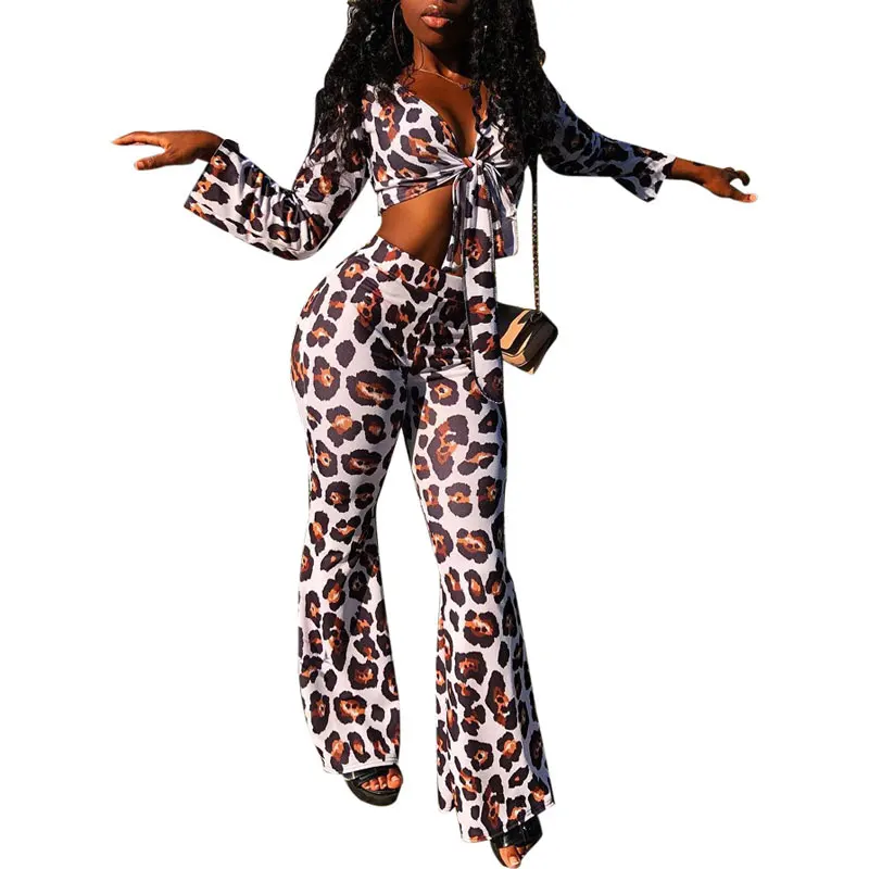 

90305-MX63 sexy flare two piece set women clothing knot tops jumpsuit