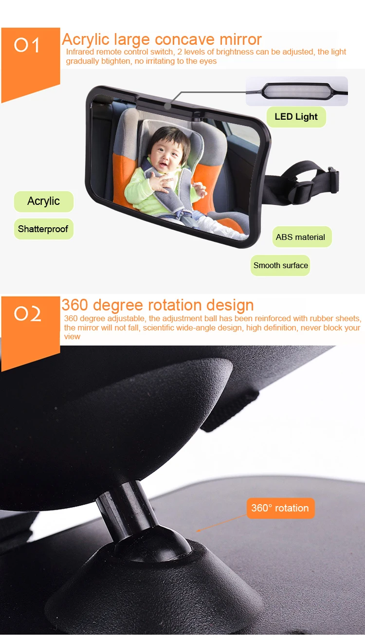 2019 New Product Remote Control 4 Color Choose Factory Price Baby Car Mirror With Light Car Baby