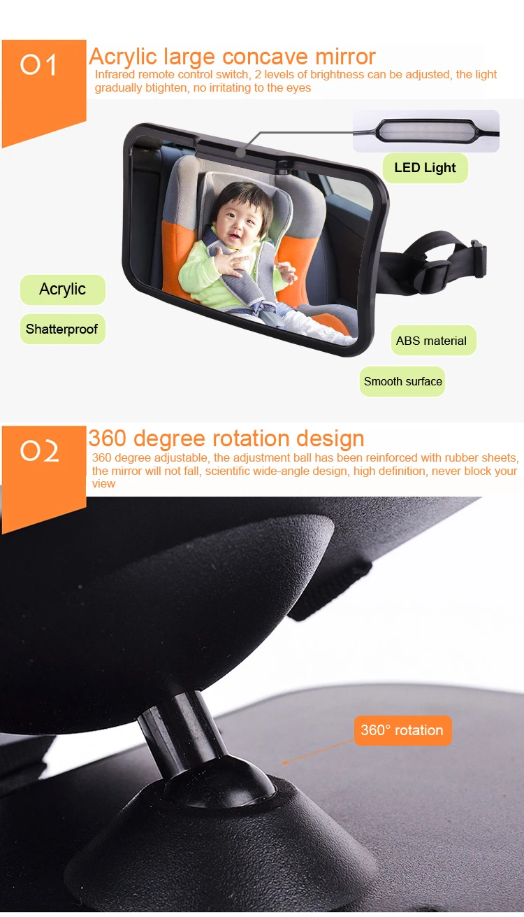 baby mirror with light for car