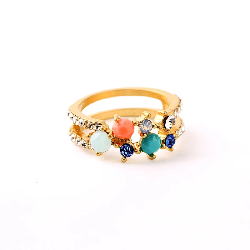 

jz00140d Hot Sale 18 K Gold Plated Resin Stones Wholesale Women Fashion Jewelry Finger Turquoise Rings