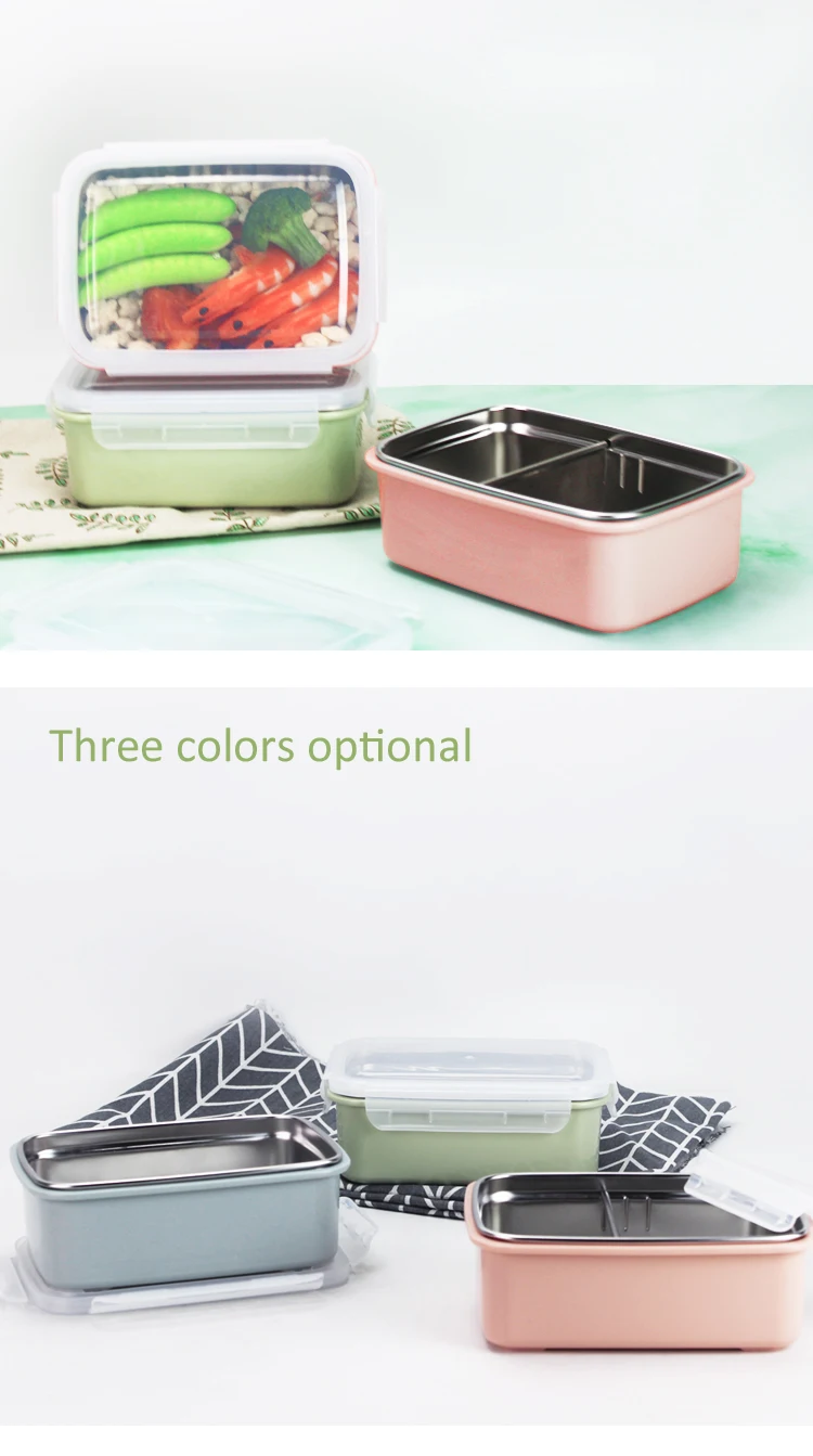 18/8 Recyclable Bulk Lunch Boxes Inner Stainless Steel Outer Plastic