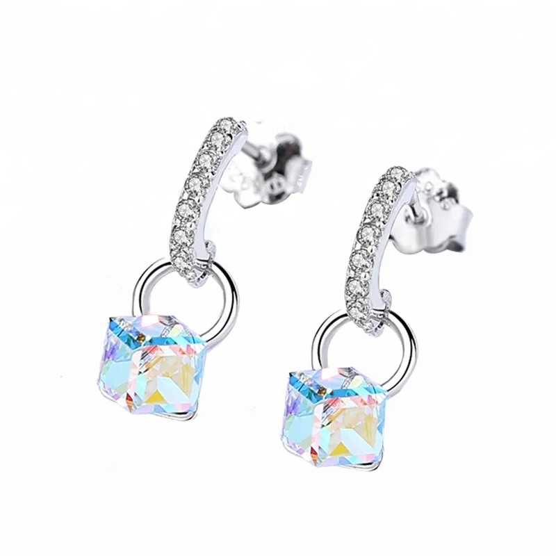 

Customs Earring For Women 100 % 925 Sterling Silver Crystal Jewelry, White
