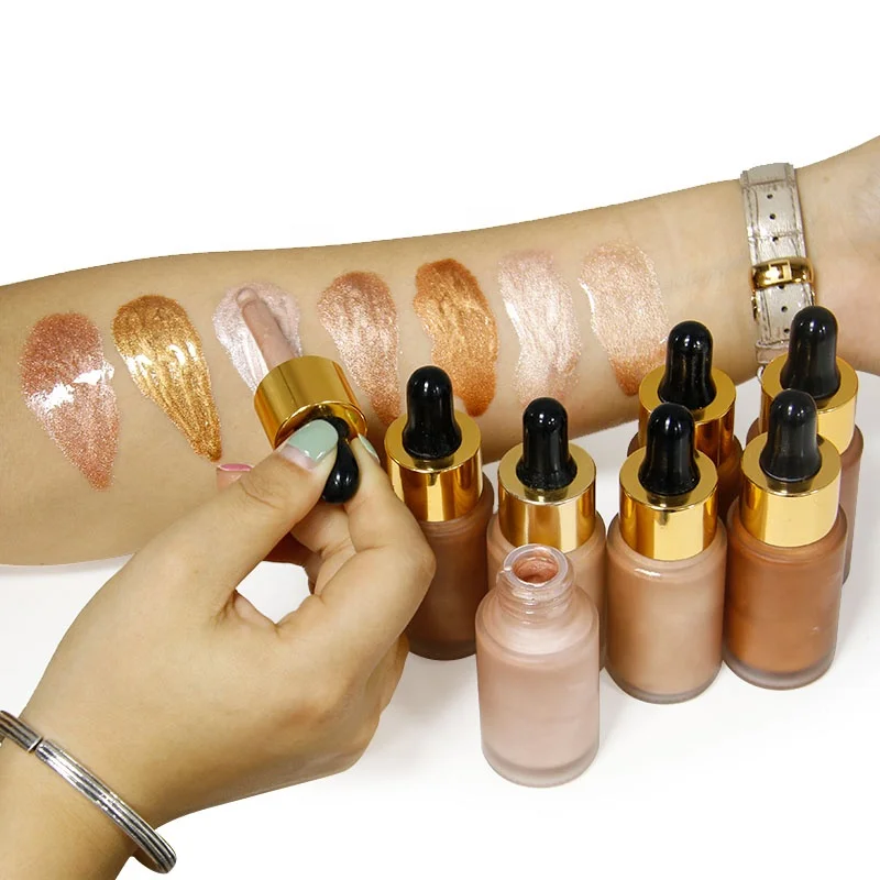 Private label cosmetics makeup 6 color single bottle High quality Face Makeup Liquid Highlighter Glow