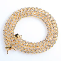 

Finish Men's 8mm Heavy Iced Zircon Cuban Link Necklace Bracelet set Hip hop Jewelry Gold Silver Chain