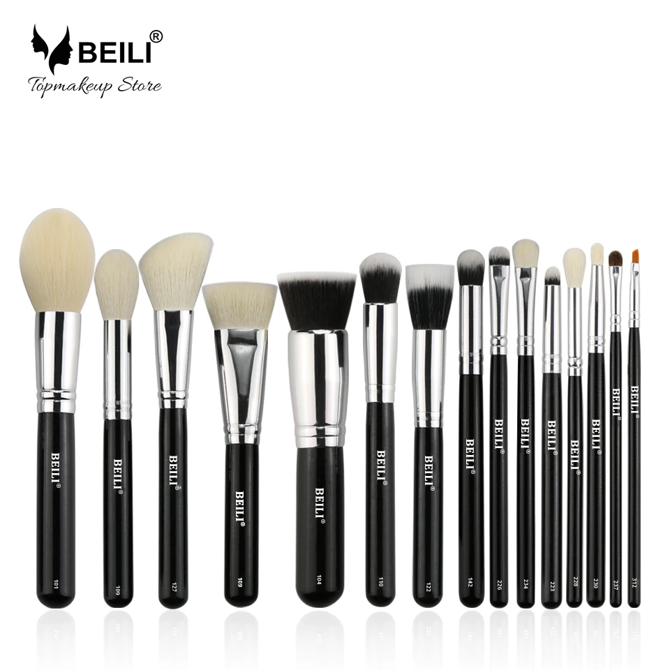 

BEILI Professional 15Pcs Black Makeup Brushes Tools Sets Cosmetic Wood Handle Box Packing Private Label Customize SET-B-15-G-01