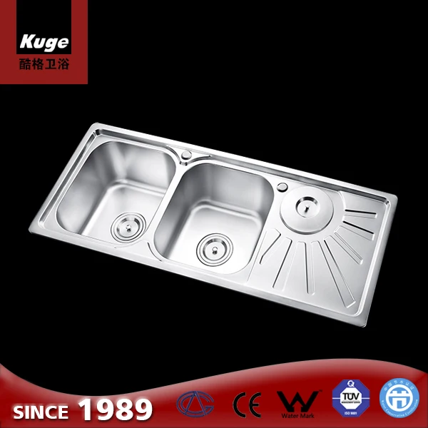 Double Bowl Stainless Steel Kitchen Sink With Drainboard Stainless