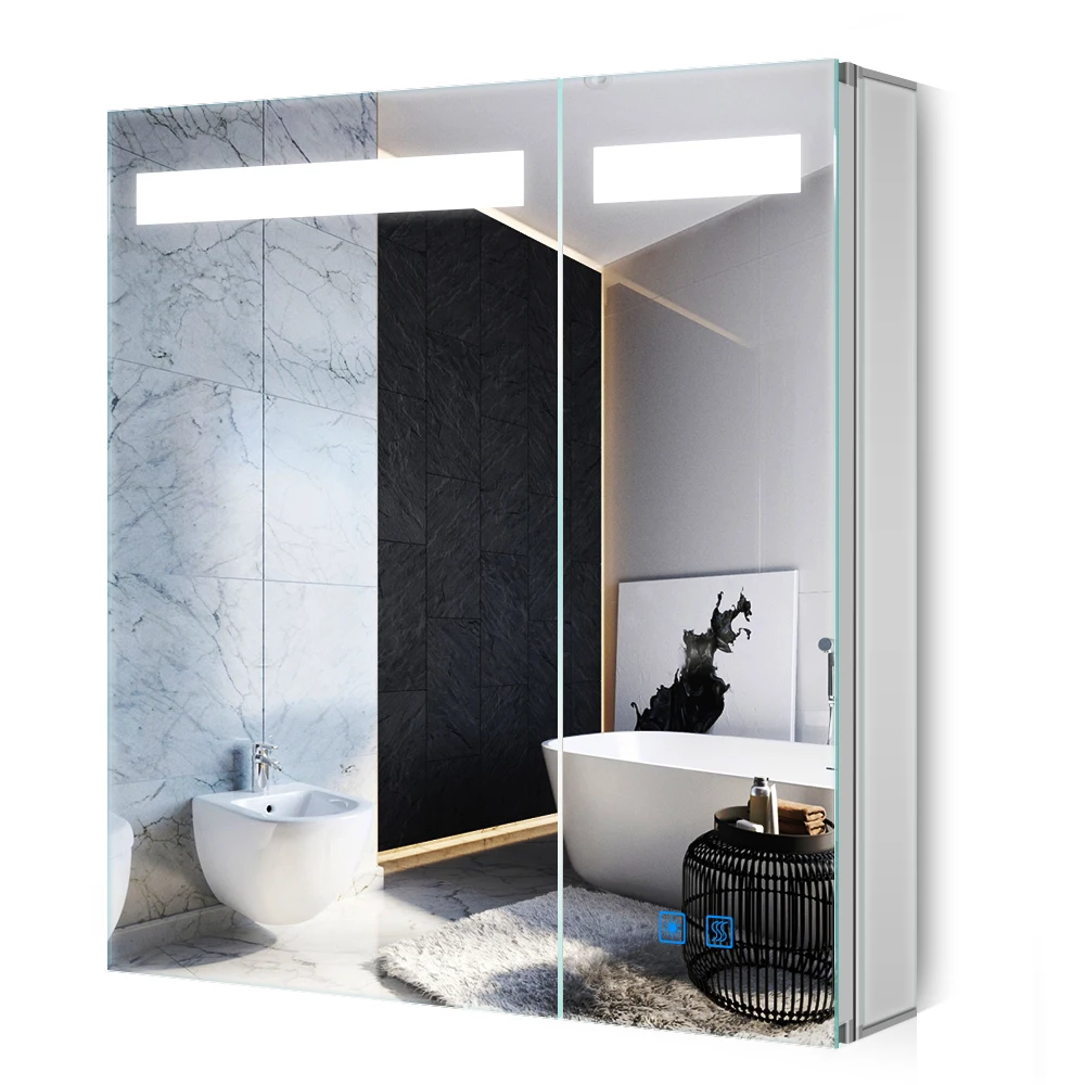 Morden Led Illuminated Bathroom Mirror Cabinet With Shaver Socket