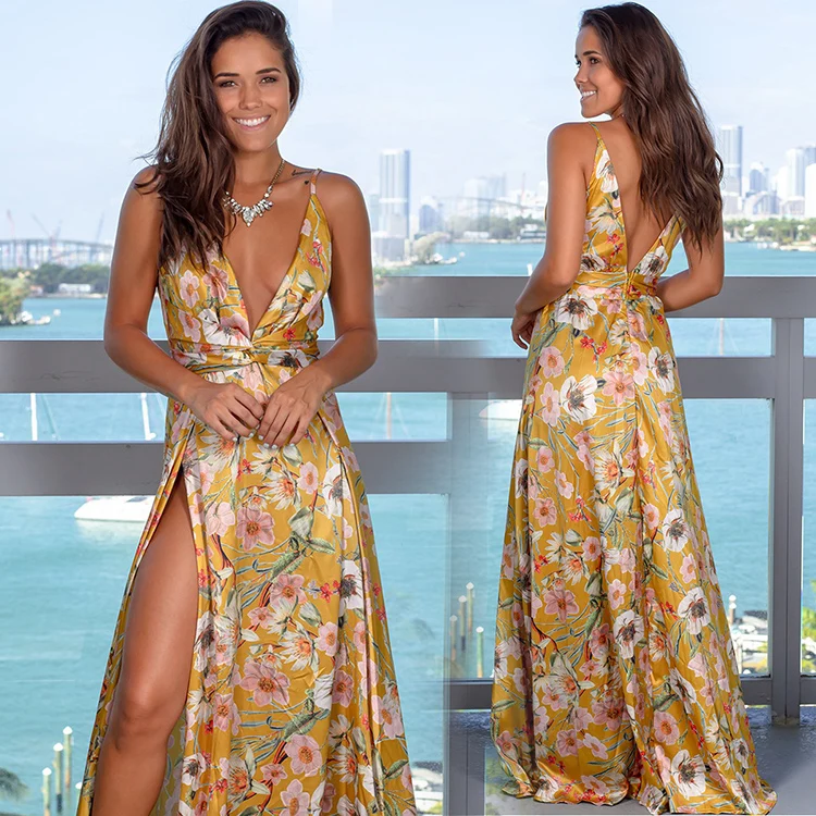 2019 Hot Sale Summer Sleeveless Floral Print Long Maxi Party Dress For Women