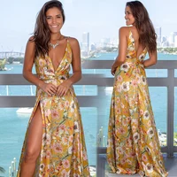 

2019 Hot Sale Summer Sleeveless Floral Print Long Maxi Party Dress For Women