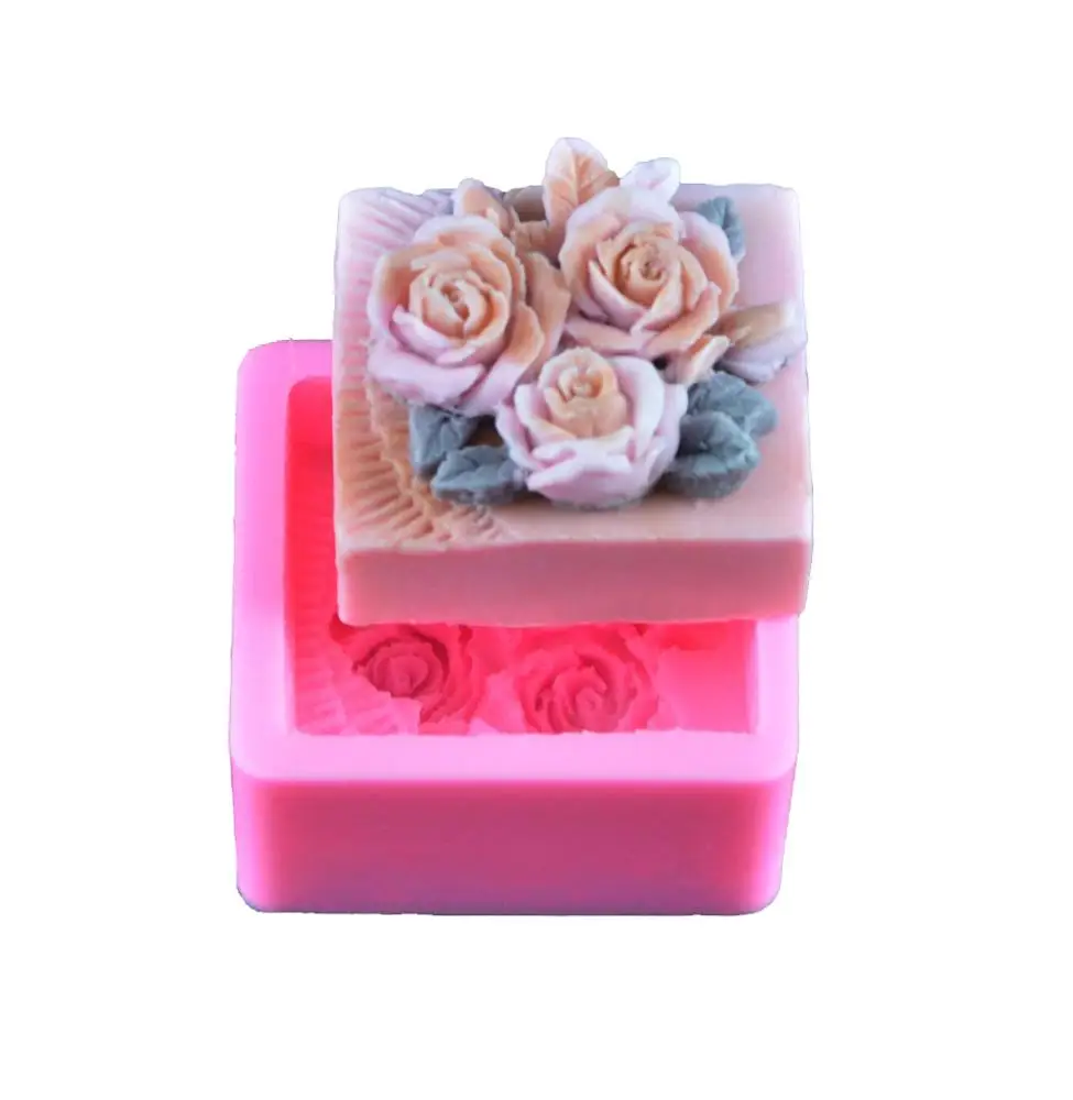 

Yiwu bobao factory novelty 3pcs 3D rose shape fondant decorative cake cookie handmade soap plater ornament silicone molds, Pink