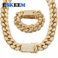 

Eskeem New High-end Hiphop Iced Out Full AAA Zircon Gold Plated 18mm Miami Link Cuban Chain Necklace Jewelry for men