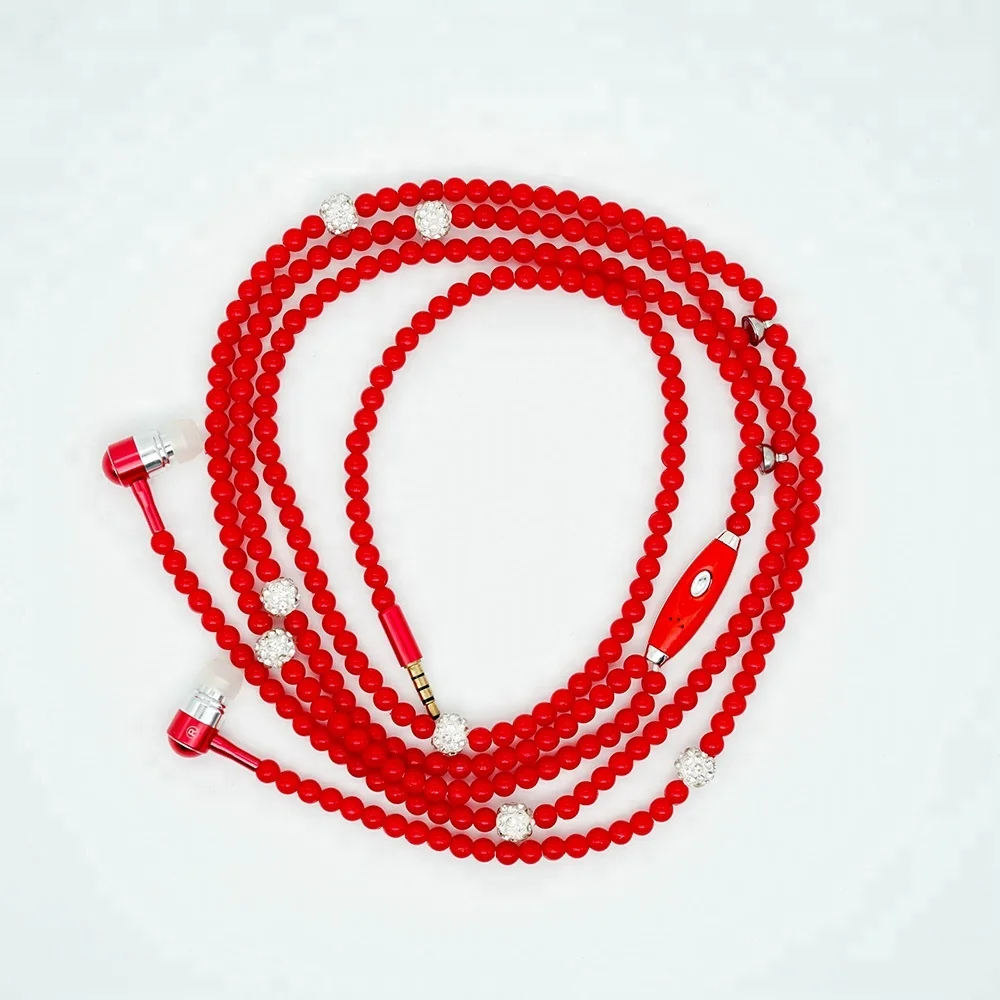 

wholesale Pink Pearl chain MP3 stereo in-ear headphones