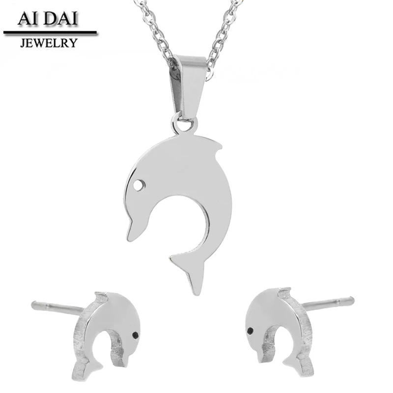 

18k gold jewelry Stainless steel cute little Dolphin Jewelry Set for women