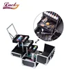 Makeup Train Case Professional Artist Cosmetic Box Travel Organizer with Mirror & Lock Black Pattern