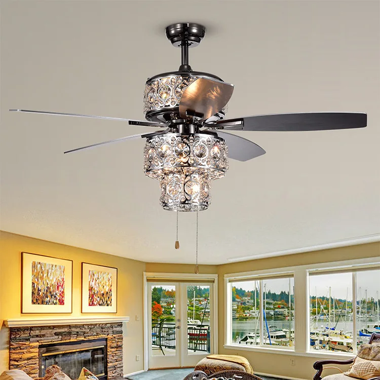 
Concise durable luxury dining crystal ceiling fan lamp 
