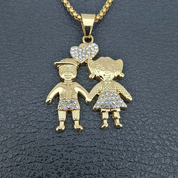 

Joya nios chapado oro Collar con nio y nia Crystal Gold Plated Pendant Jewelry Boy And Girl Necklaces, 18k gold