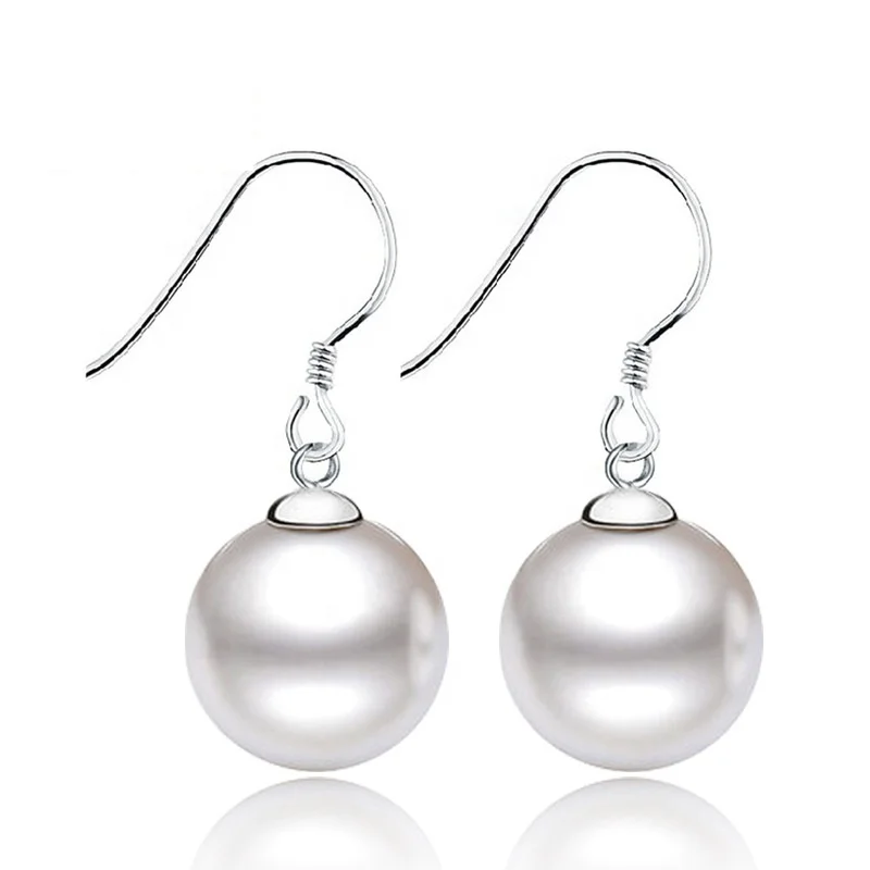 

CGX02 925 Sterling Silver 10-12mm Sea Shell Pearl Drop Hook Earrings for women