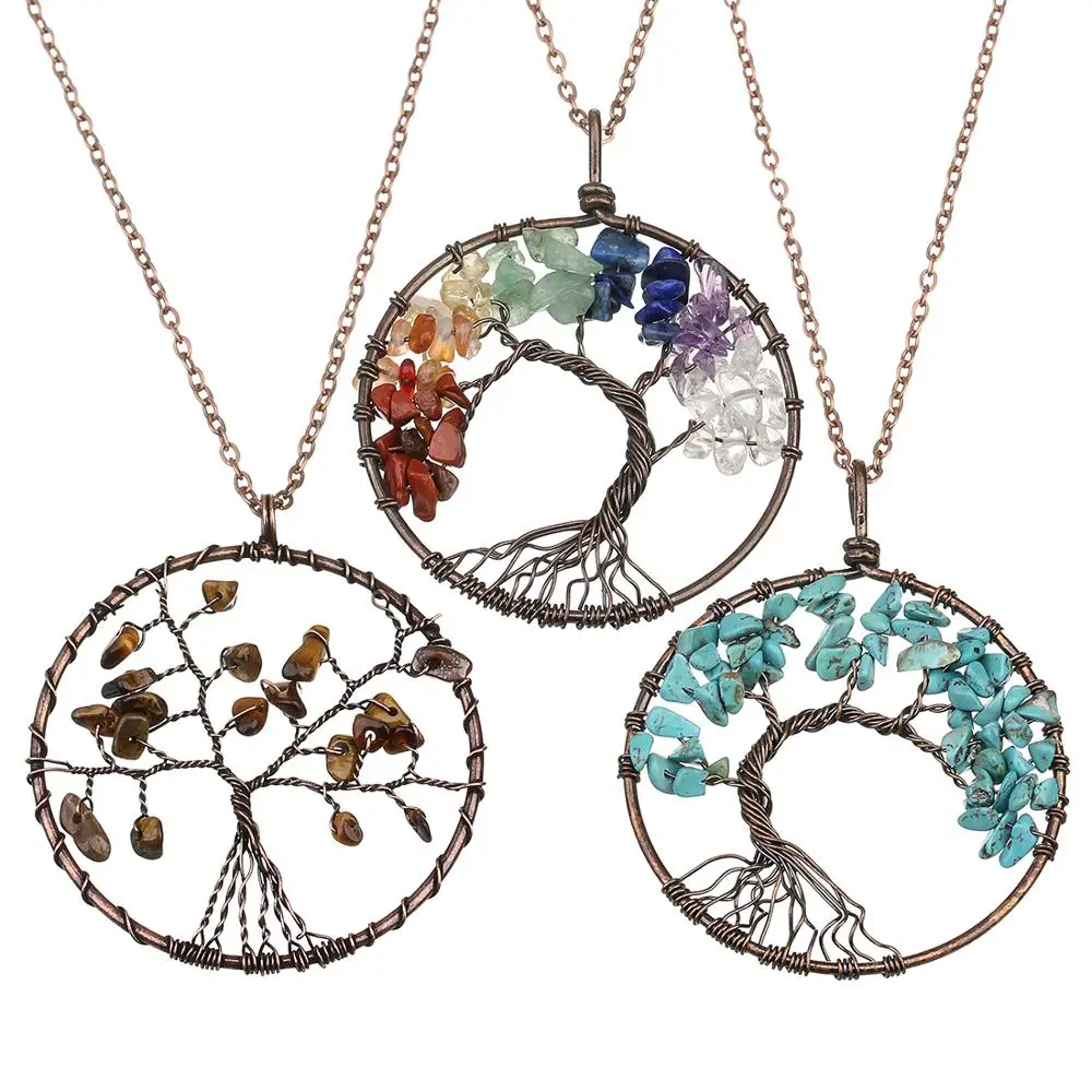 

Fashion 7 Chakra Tree Of Wisdom Tree Of Life Pendants Necklaces, Multicolor