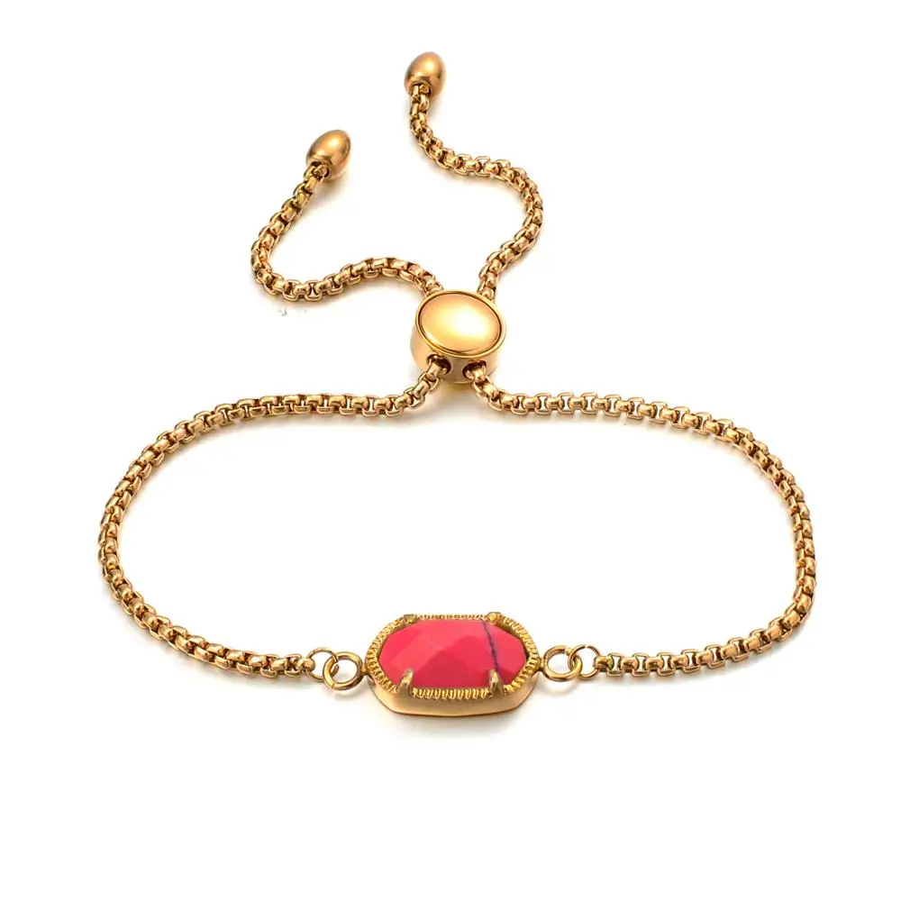 Fashion Jewelry Women Turquoise Stone Charm Gold Chain Adjustable Bracelet