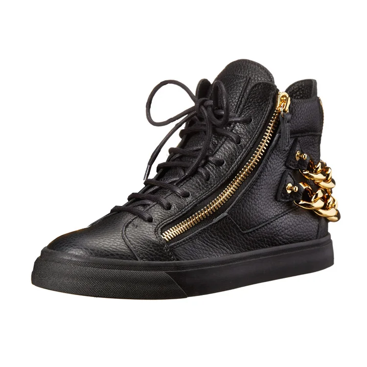 black shoes with gold zipper