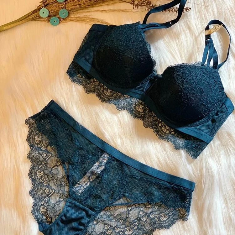 

hot sexy lady push up bra and panty set padded lace bralette set