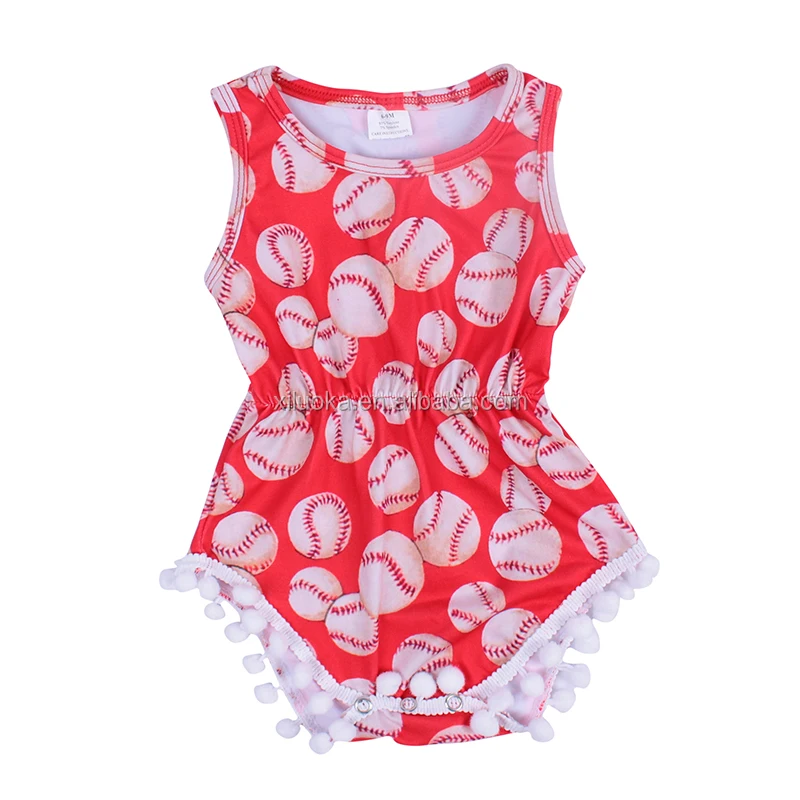 

Hot Sale Summer Baby Girls Rompers Boutique Clothing Sets For Children Clothes Rompers with White Baseball, Picture