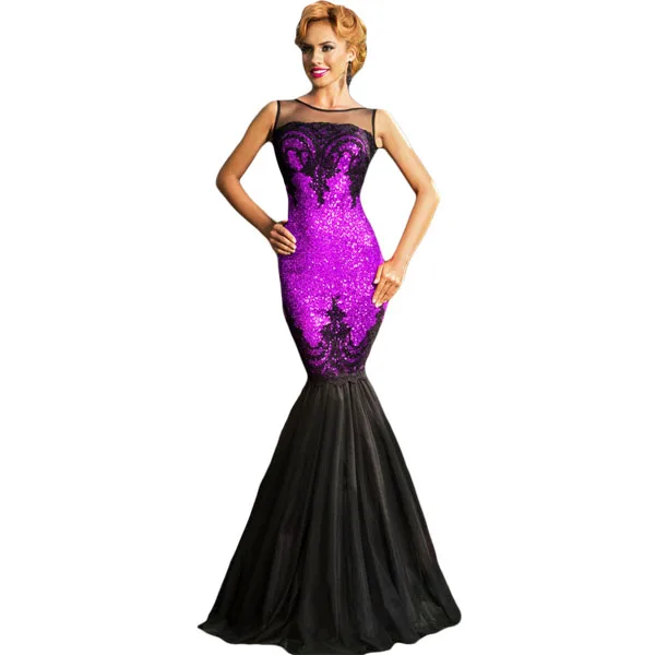 

Wholesale Sexy Purple Sequin Applique Evening Party Mermaid Dress In Stock, N/a