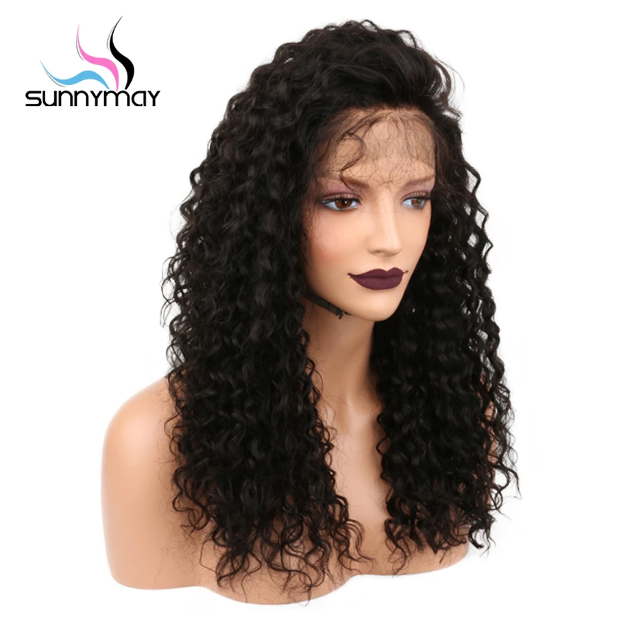

Unprocessed Indian Virgin Hair Full Lace Wig Deep Curly Pre Plucked Natural Hair Line Bleached Knots Glueless Full Lace Wig, Natural color;can be dyed