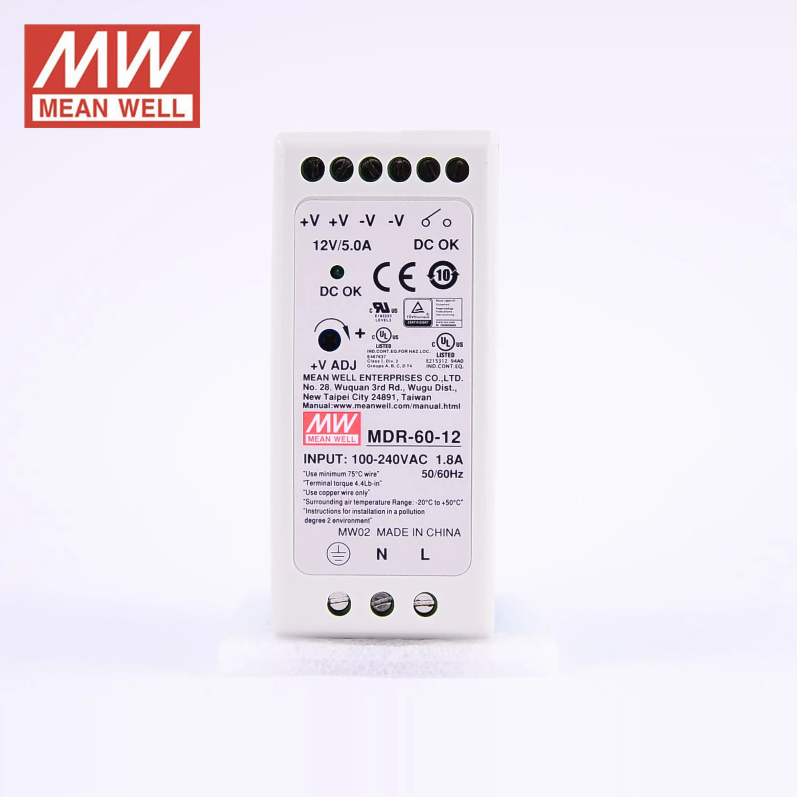 Din-Rail power supply 60W 12V 5A ; MeanWell MDR-60-12