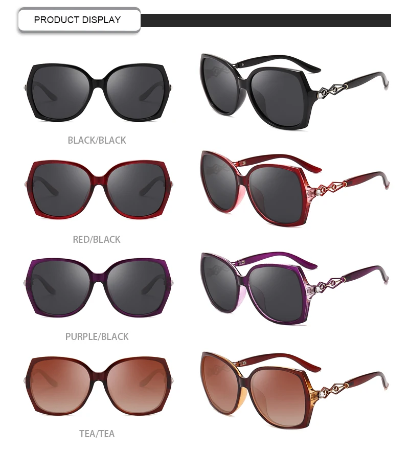 2019 Fashion Women Big Frame Cat3 Uv400 Hollow Oversize Polarized Sunglasses