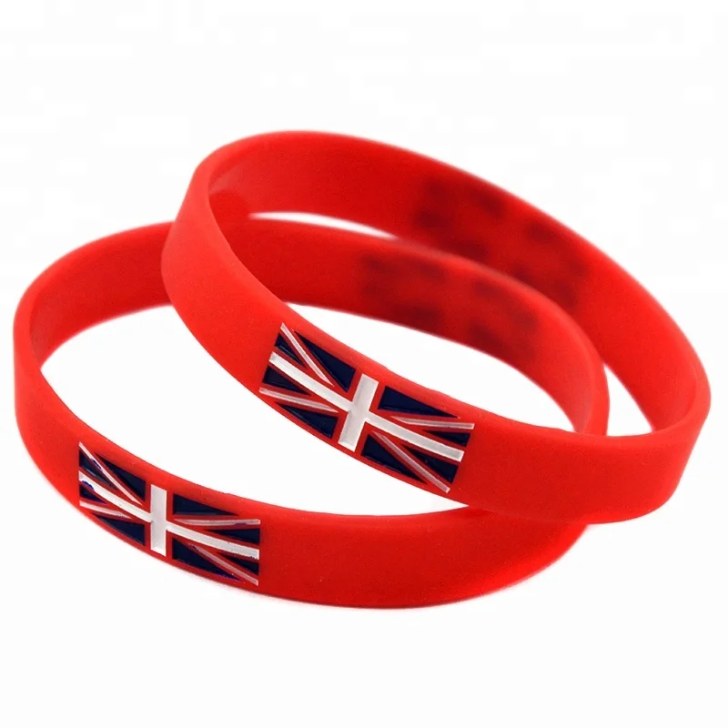 

50PCS British Flag Logo Design Silicone Wristband for Promotion Gift, White, red