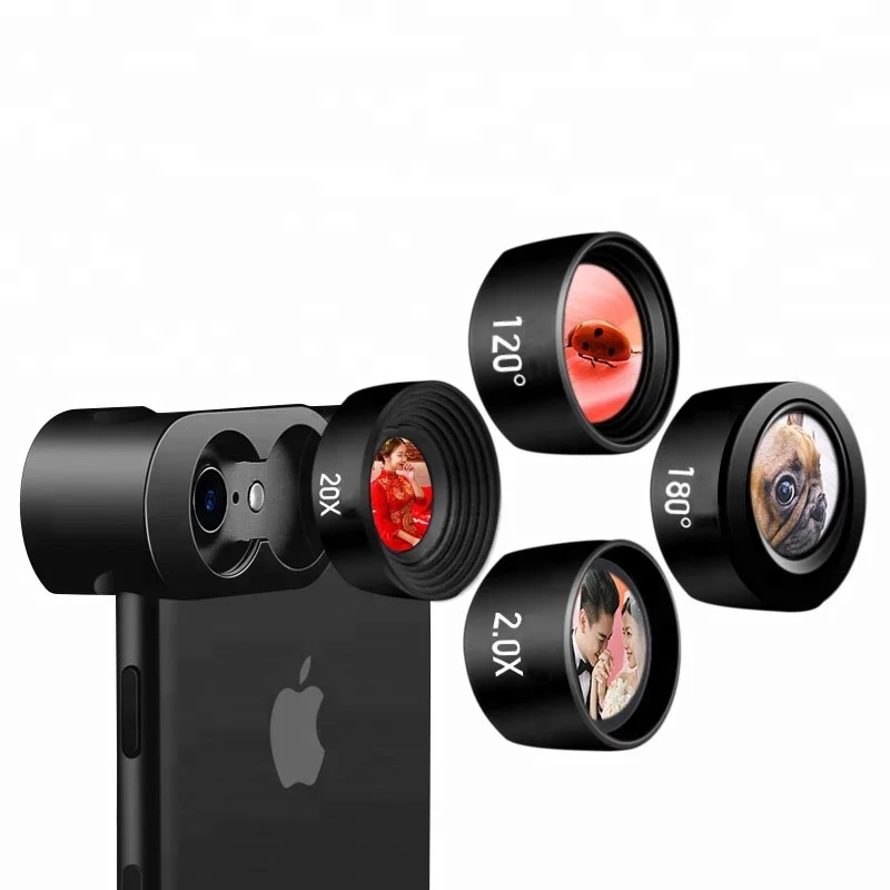 4 in 1 fish eye wide angle telephoto macro lens kit for cell phone camera lens