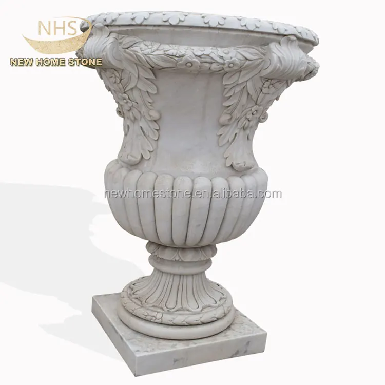 

hand carved cup shaped natural white marble flowerpot, Natural stone color