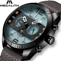 

MEGALITH Top Brand Military Sport Watches Men Fashion Waterproof Blue Leather Strap Quartz Wristwatches Male Clock Reloj Hombre