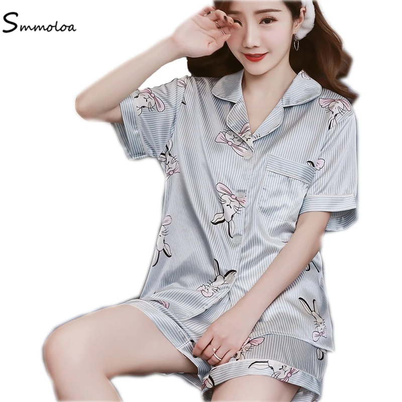 

Wholesale Short Sleeve Silk Pajamas Set Two Pieces Set Women Sexy Pyjamas, Blue;white;green;pink