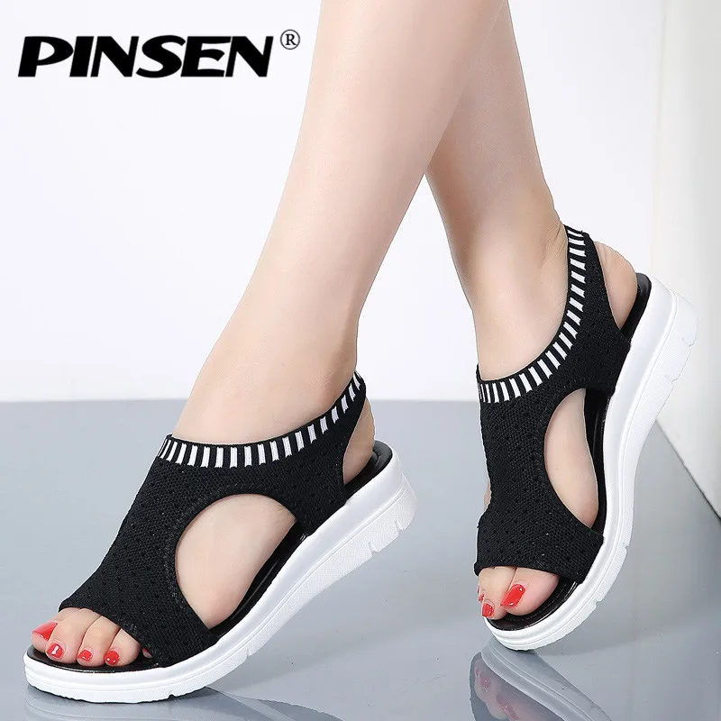 

PINSEN Women Sandals 2021 New Female Shoes Woman Summer Wedge Comfortable Sandals Ladies Slip-on Flat Sandals Women Sandalias