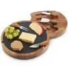 Round Slide Out Acacia Wood and Slate Cheese Serving Board