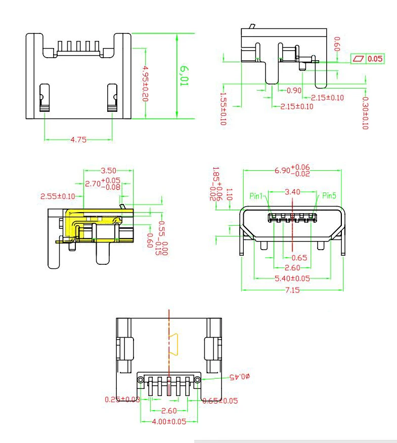 Micro usb разъем чертеж