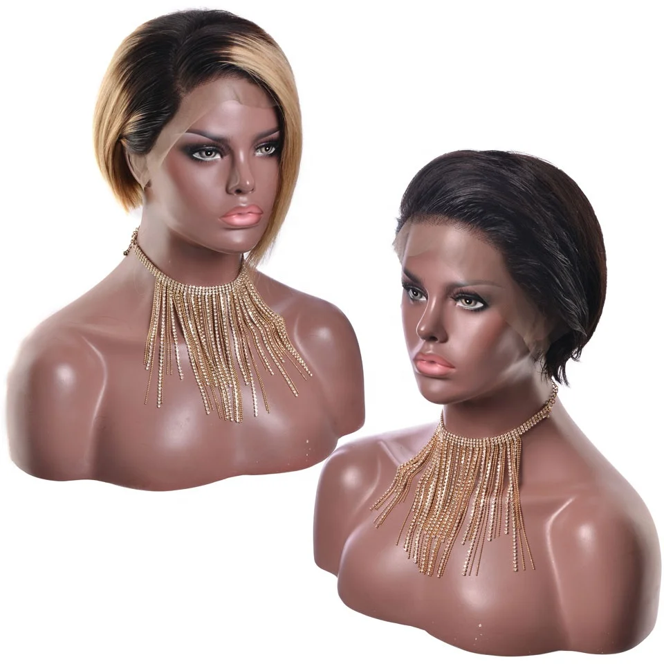 

100% virgin human hair lace front pixie cut short hair wig for women, Natural color(#1b)