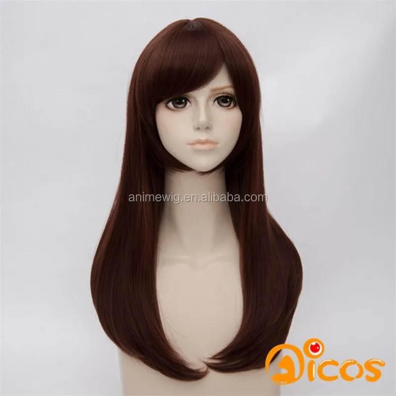 

High Quality Overwatch D.Va Cosplay Wig 60cm Medium Long Straight Dark Brown Wig Synthetic Anime Hair Wig