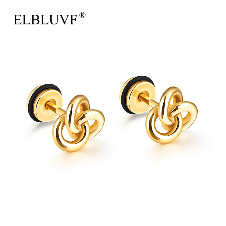 

ELBLUVF Free Shipping Stainless Steel Jewelry Wholesale Cool Unique Fancy Stud Earrings For Boys, Steel color ,black , gold