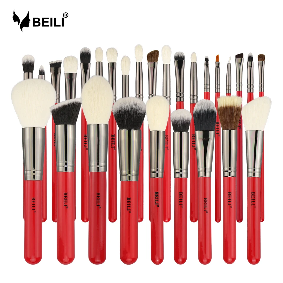 

BEILI F28 USA FREE SHIPPING Premium Red 28Pcs Cosmetic Tool Professional Wood Handle Best Makeup Blending Brushes Set