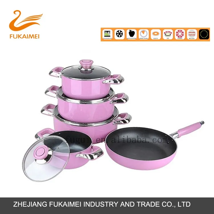 aluminum non-stick cookware set pink color