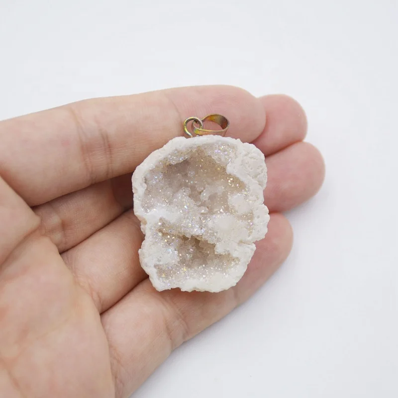 

Wholesale natural large raw white opal drusy geode big size rough pendant druzy quartz jewelry for necklace making, Crystal quartz