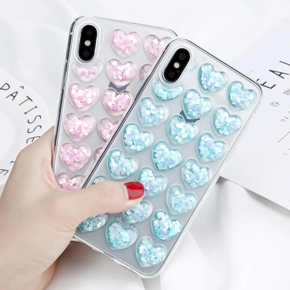 

USLION Glitter Shining Heart Shape Soft TPU Cover for iphone X XR XS MAX 5 6 7 8 Plus, N/a