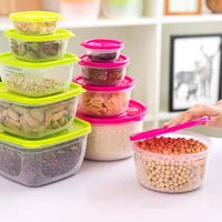 

Set of 5pcs Plastic Food Storage Container with Color Lids Round Square