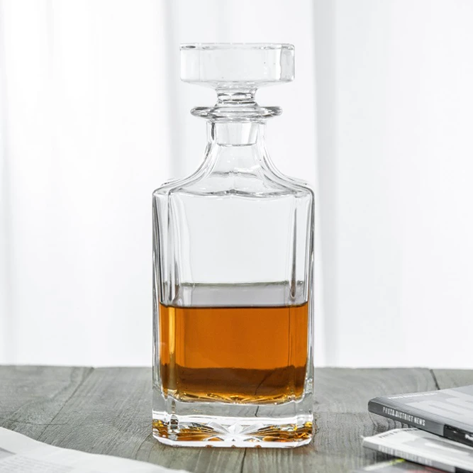 

25 oz Glass Clarion Square Clear Non-Lead Crystal Whiskey Decanter, Transparent