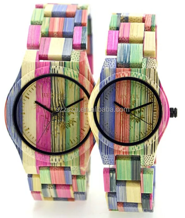 

Wholesale factory price bewell brand miyota 2035 movement colorful bamboo wooden watches